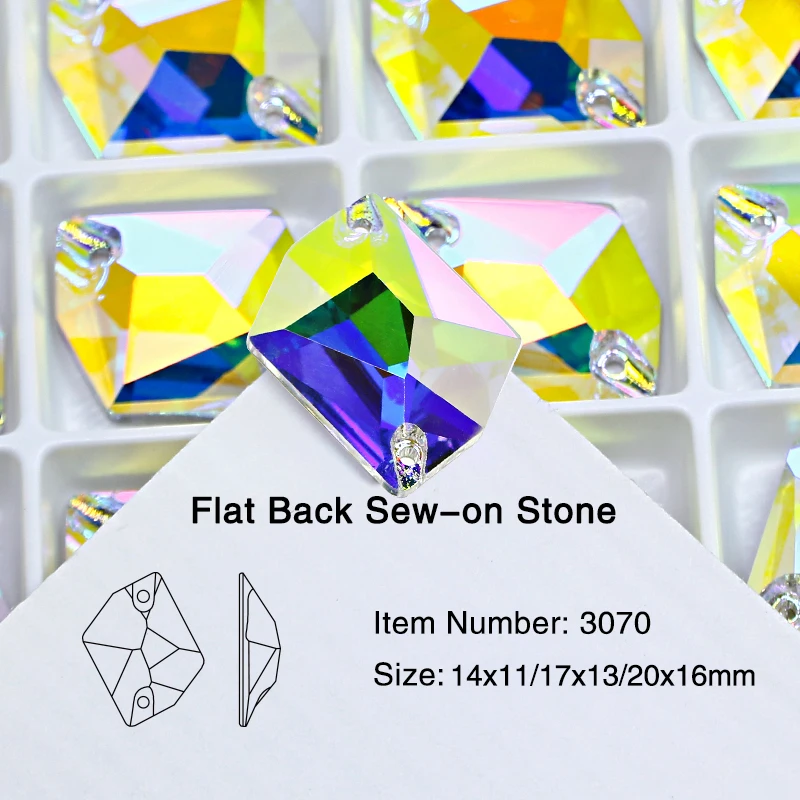 Dongzhou 4070 Crystal 17*13mm sew on with 2holes flatback rhinestone For Garment
