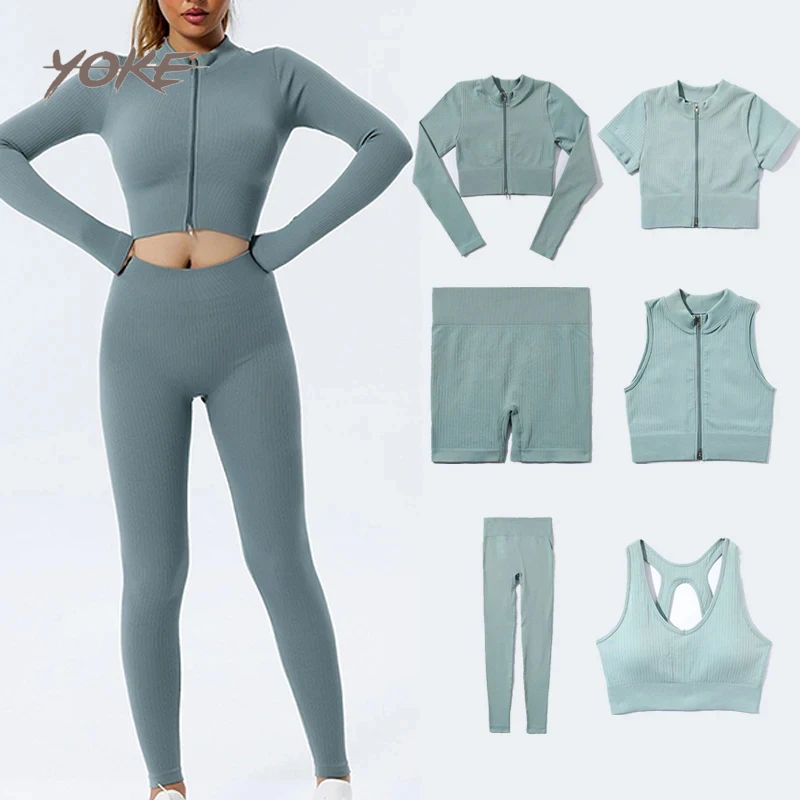 Yoke Wholesale 4pcs Women Sportswear Yoga Wear Gym Fitness Sets Seamless Workout Work Out Sets For Women