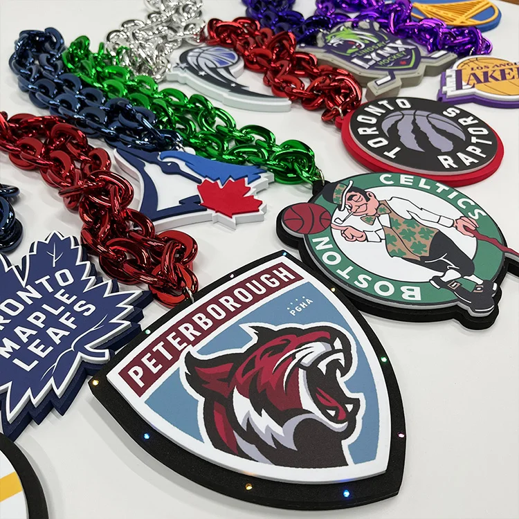 custom basketball 3D Detachable Magnet Via Ring Loop Vibrant Chain High-Density Eva NCAA Fan Chain Necklace Foam With Led Light