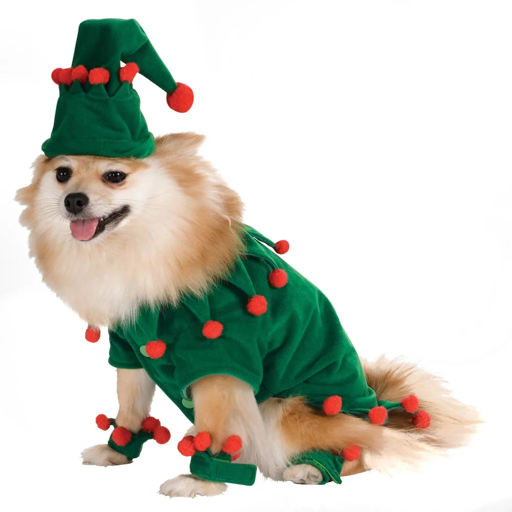 Super Cute Christmas Halloween Pet Dog Puppy Clothes, Pleuche Transforming Green Elf Pet Christmas Costume Suits