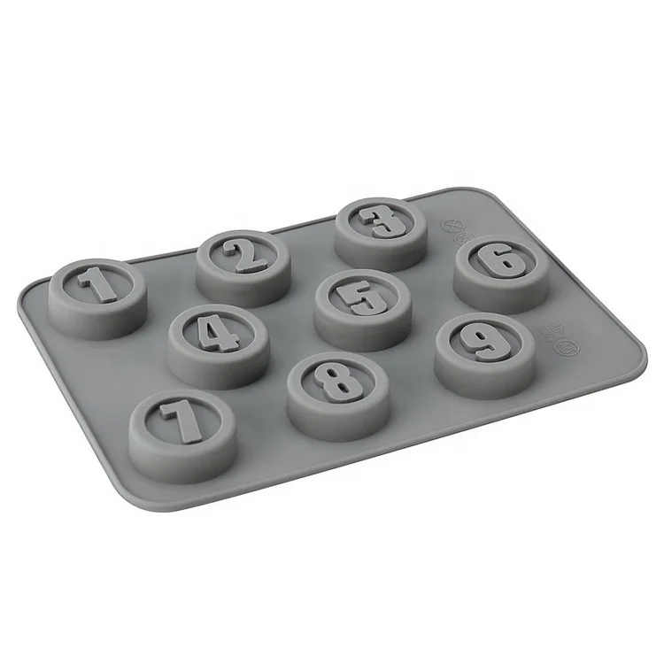 9 Cativies Number Tray Mould Silicone Chocochips Chocolate Wafer Candy Mould