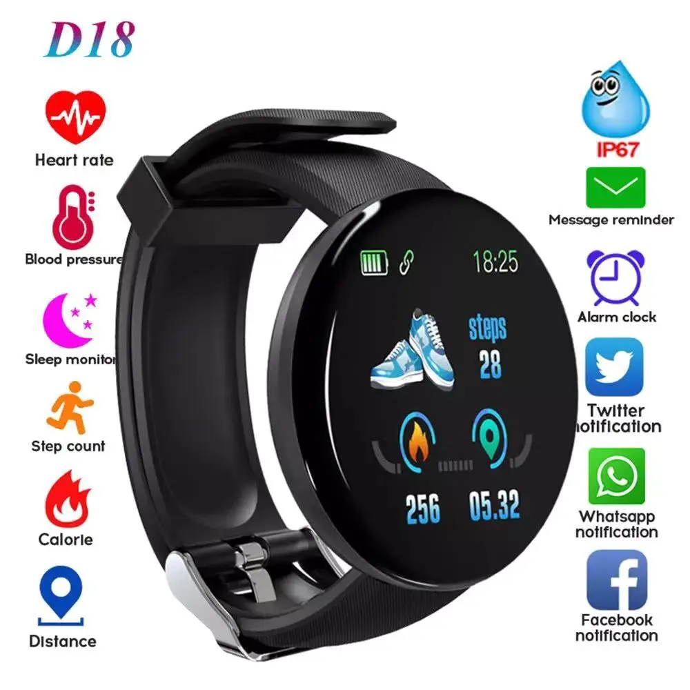 Smart Watch D18 Round Screen Smart Bracelet With HD LCD Screen Sport D18 Smartwatch D18S 1.44INCH