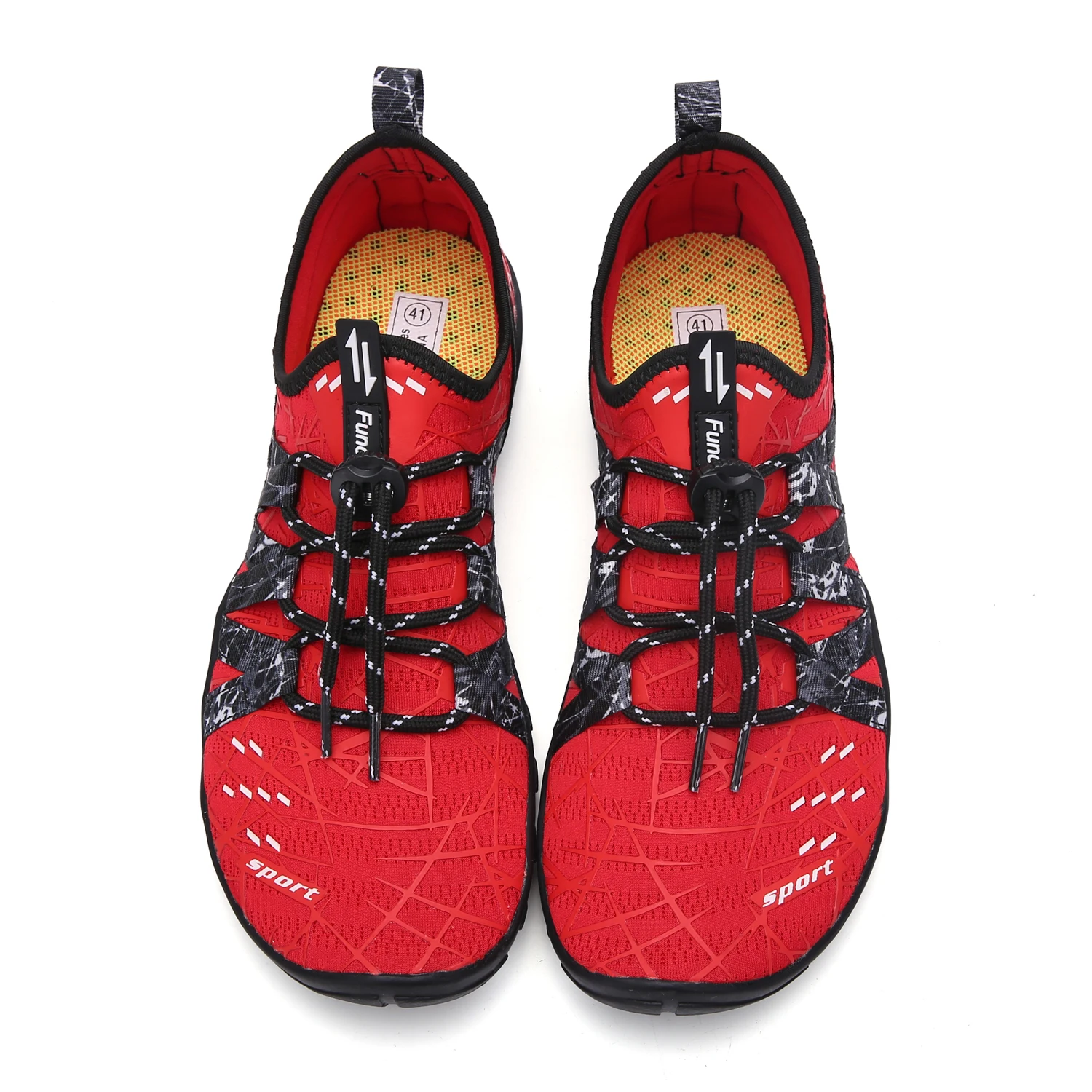 
Light-reflected Black and Red Beach Aqua Water Shoes with Shoe Laces 