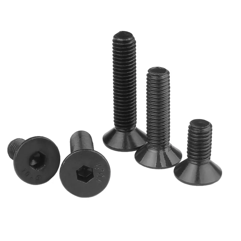 DIN7991 metric black m2 m2.5 m3 m4 m5 m6 m8 grade 10.9 black oxide flat  hexagon socket countersunk head cap screws