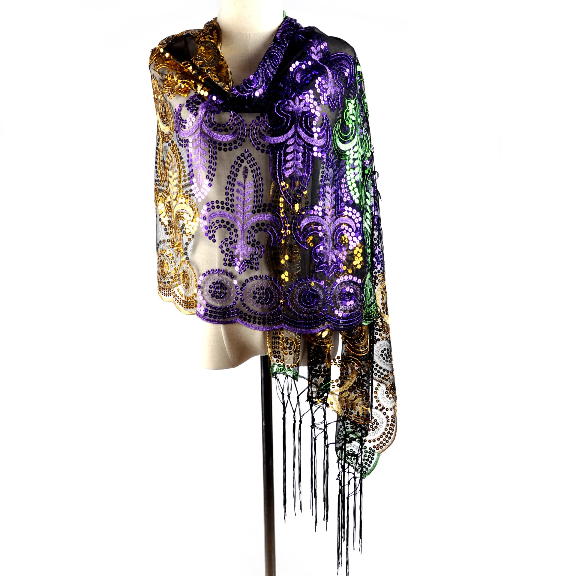Mardi Gras Poncho Costume Sequin Scarf Shawl Masquerade Party Favor Accessories