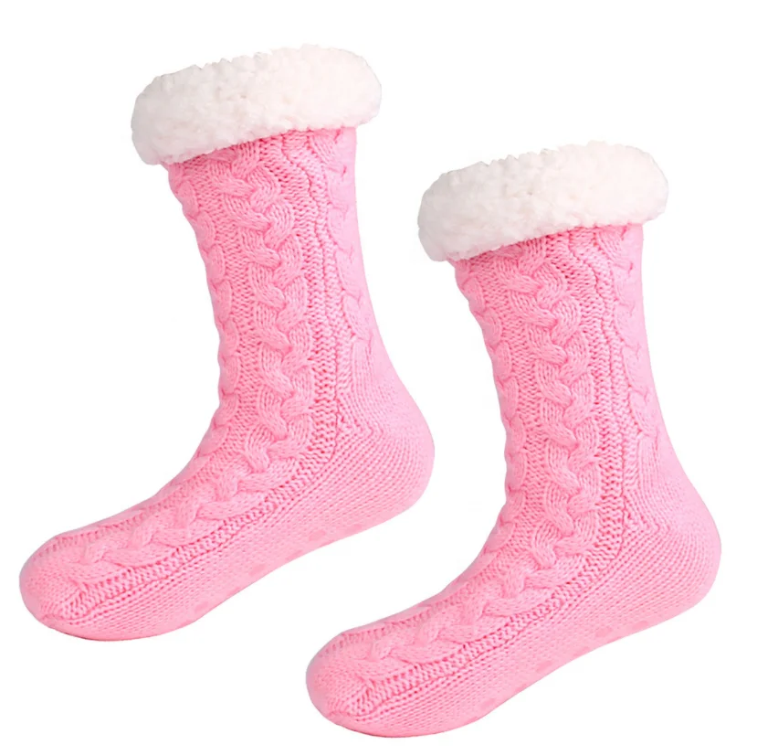 wholesale holiday warm slipper floor socks red custom grip socks manufacturer winter thick fleece socks
