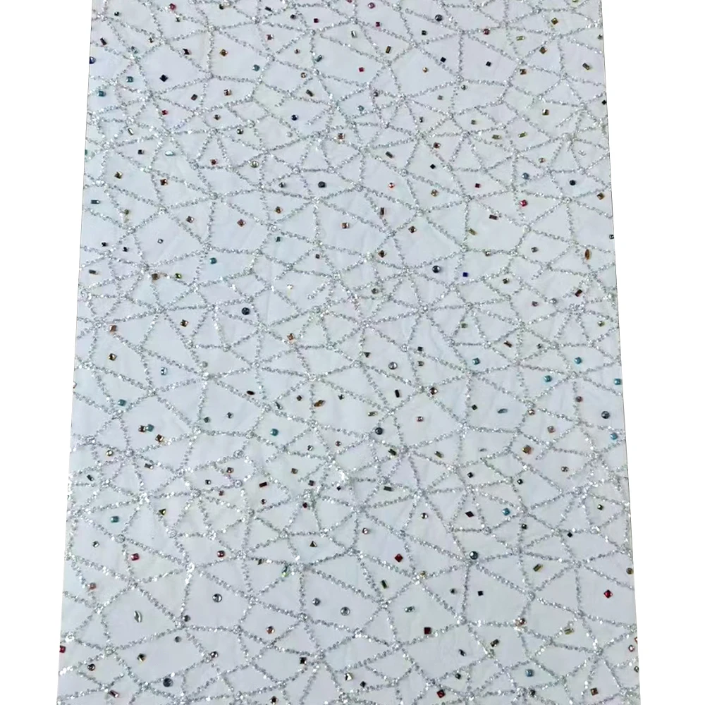 New Diamond Sequin Luxury Beaded Lace Fabric Crystal Rhinestone for Wedding Dress