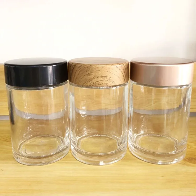 Wholesale glass jars clear black corn starch food grade ecofriendly packaging hemp gummies pp plastic child proof cap