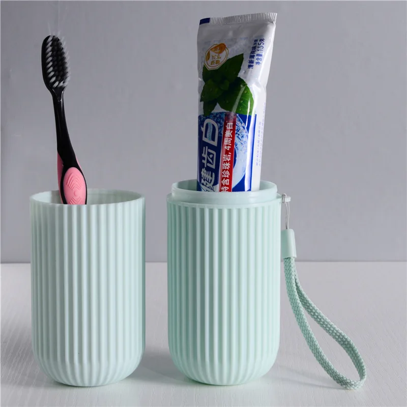 Travel Toothbrush Case Vertical Stripe Portable Mouthwash Cup Brushing Cup Wash Cup Toothware Box Toothpaste Storage Tube