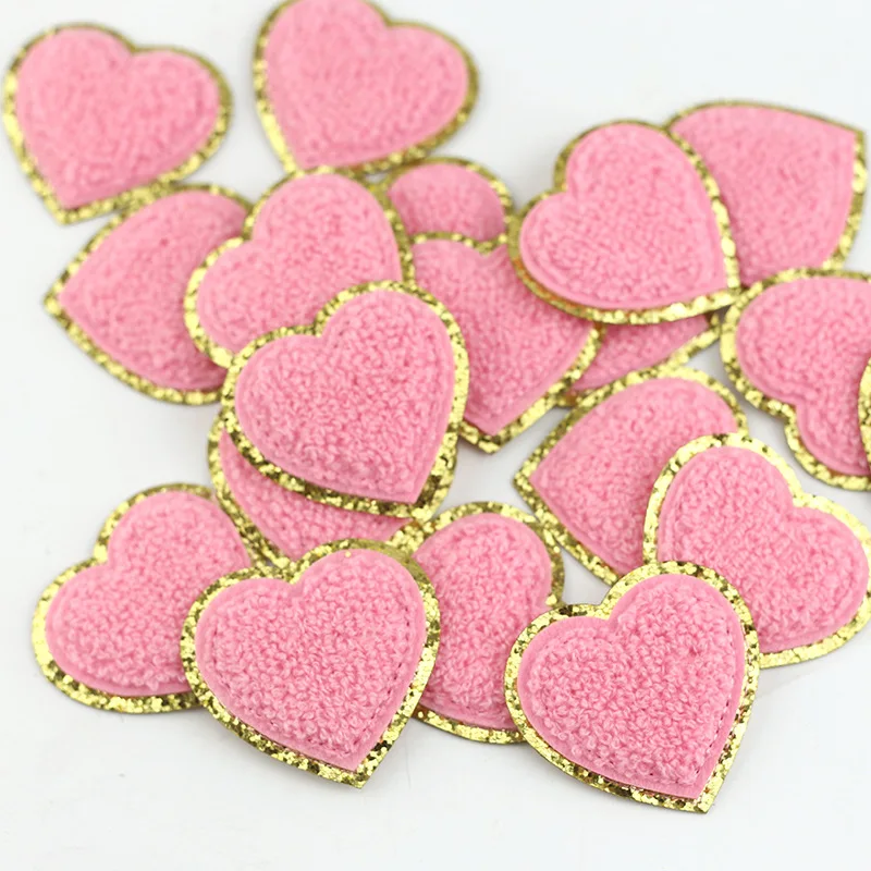 Wholesale 10 Colors Height 5cm self Adhesive Iron On Chenille Patch Heart Shaped Patches