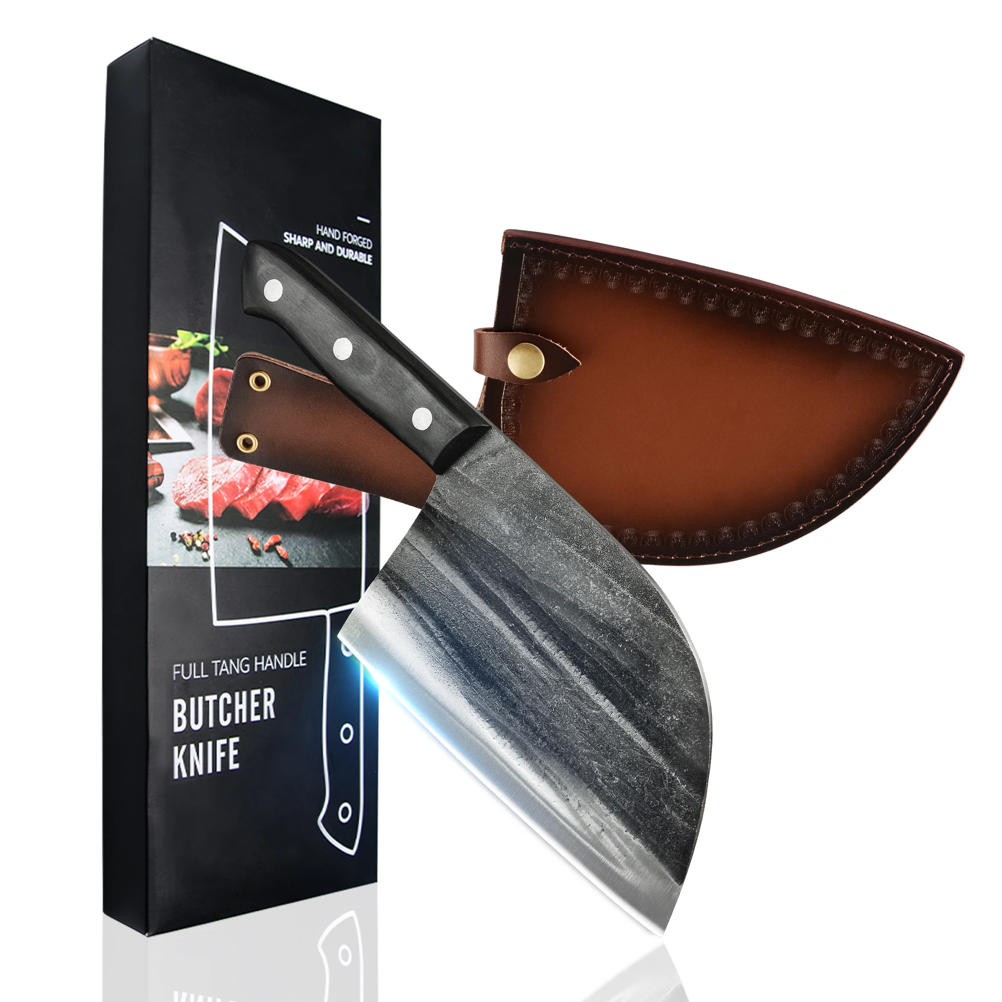 Factory Custom Butcher Knives Kitchen Powerful Large Chopping Cleaver 7 Inch Full Tang German Professional Butcher Knife Set