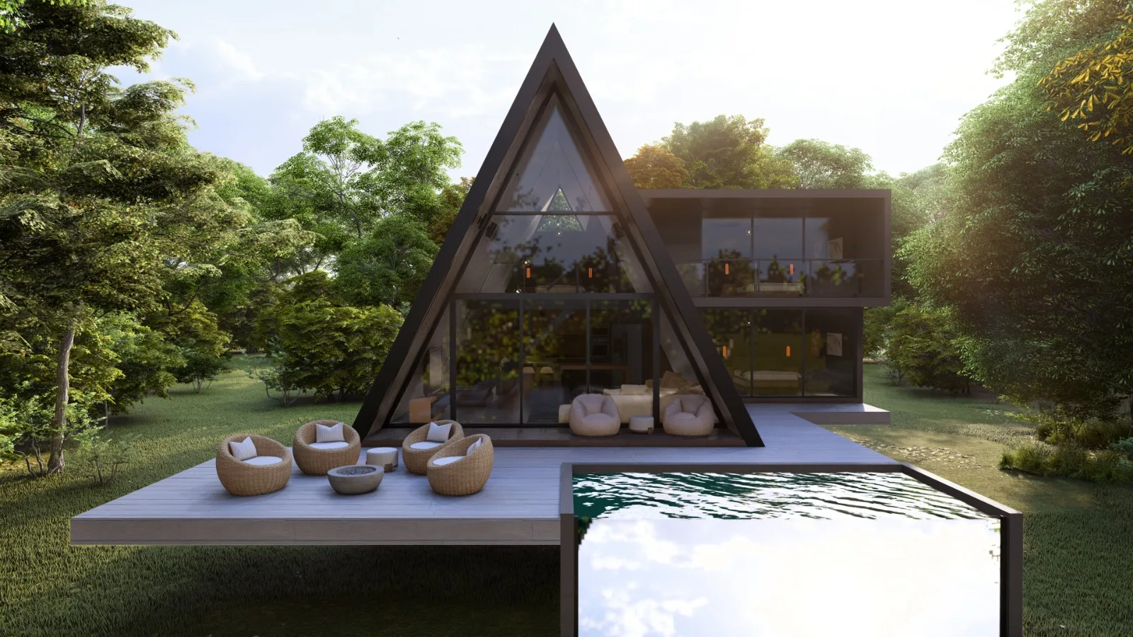 Triangular wooden house, in the forest, 170 square meters of earthquake-resistant structure high-quality house, triangular house