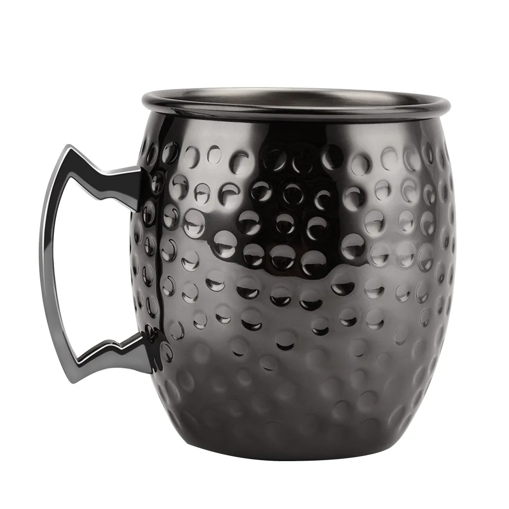 Ready to ship 500ml 304 stainless steel hammered black Handgrip Russian moscow mule mugs