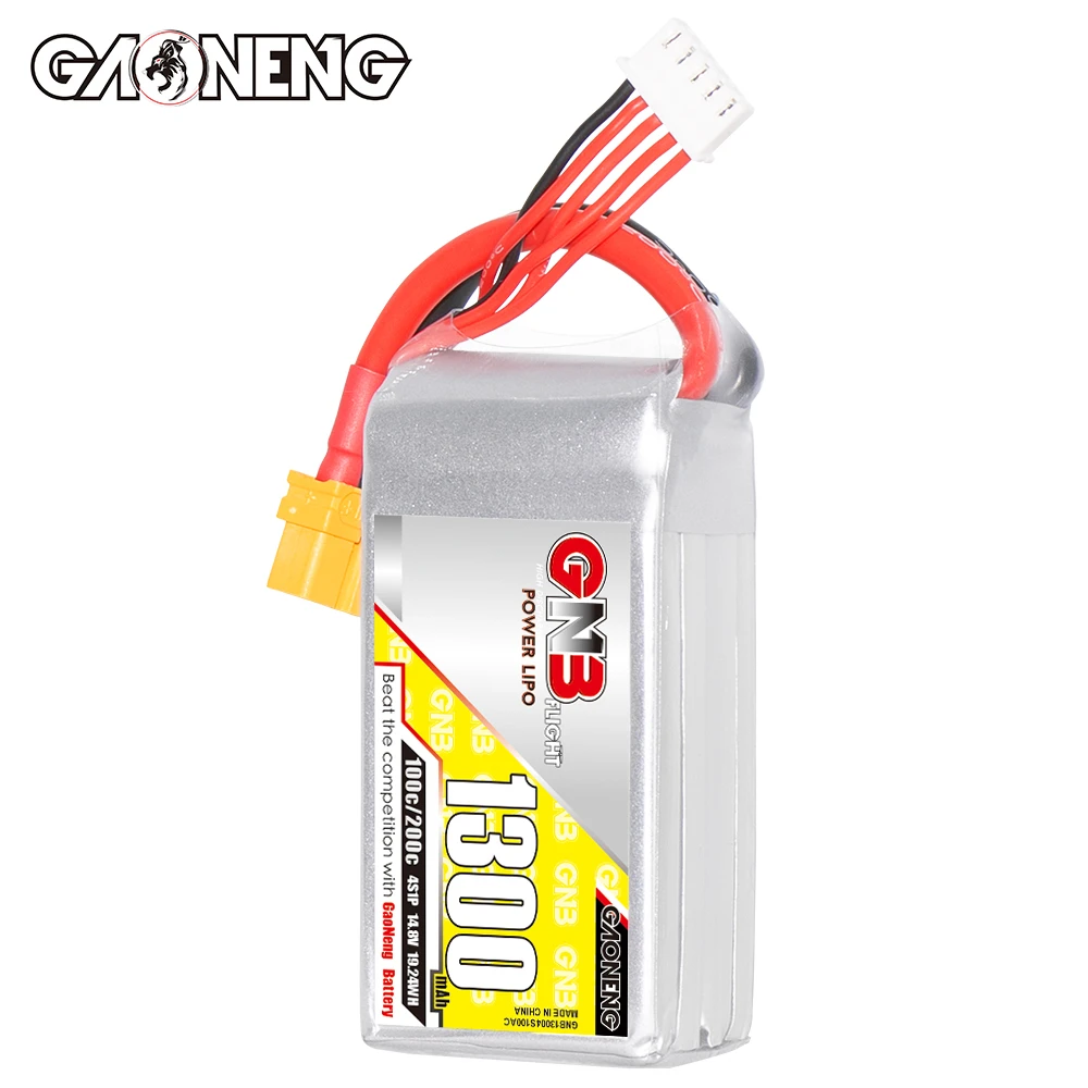 GAONENG GNB 1300MAH 14.8V 4S 100C XT60 RC LiPo Battery Drone FPV Graphene LiPo 180-330mm Brushless FPV 5 to 6 inch Drone GEPRC