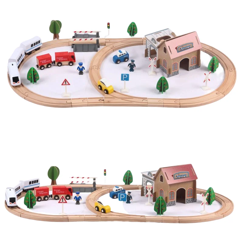 CMC Wooden Train Toys 88PCS For Kids Model Cars Puzzle Building Slot Track Train Track Set Diy Montessori Children Toy