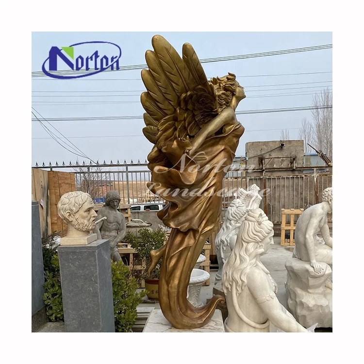 Outdoor Garden Decor Life Size Big Antique Copper Brass beautiful lady Bronze Angel Wings Statue Sculpture For Sale