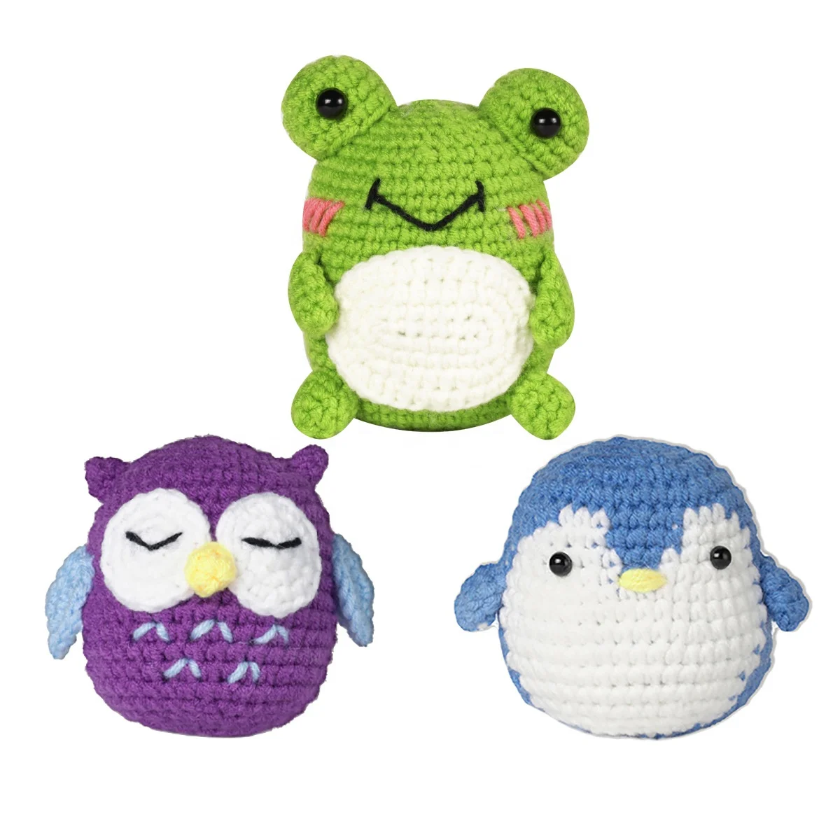 cute owl frog crochet kit Easy To Do beginners animal diy Handmade penguin crochet kit 3PCS Crocheting Kit for Adults