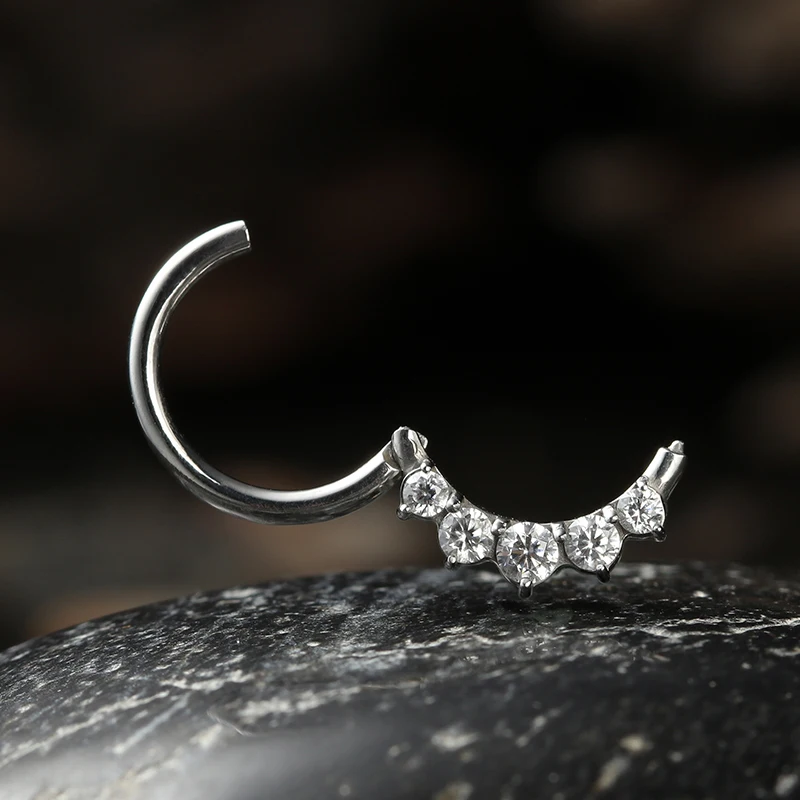 ASTM F136 Titanium Full Front Gemmed Septum Clicker Daith Conch Hinged Segment Ring Nose Jewelry Piercing Earrings Body Jewelry