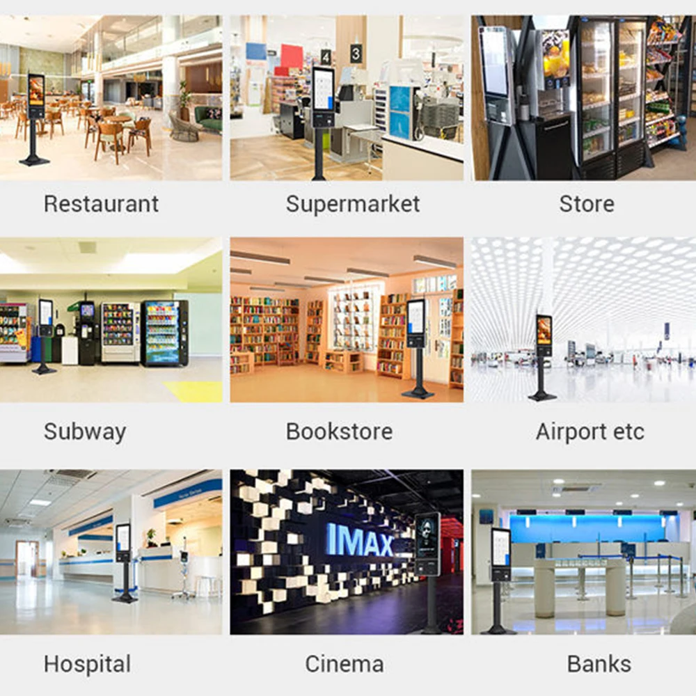 Wall mount 15 16 21 22 24 27 32 inch capacitive touch screen self service payment kiosk with thermal printer QR code reader