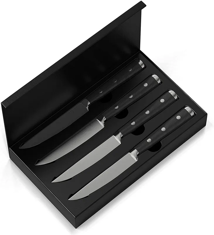 Cutluxe Steak Knives - Plain Edge Steak Knife Set of 4 - Forged High Carbon German Steel - High End Ergonomic Handle Large Steak