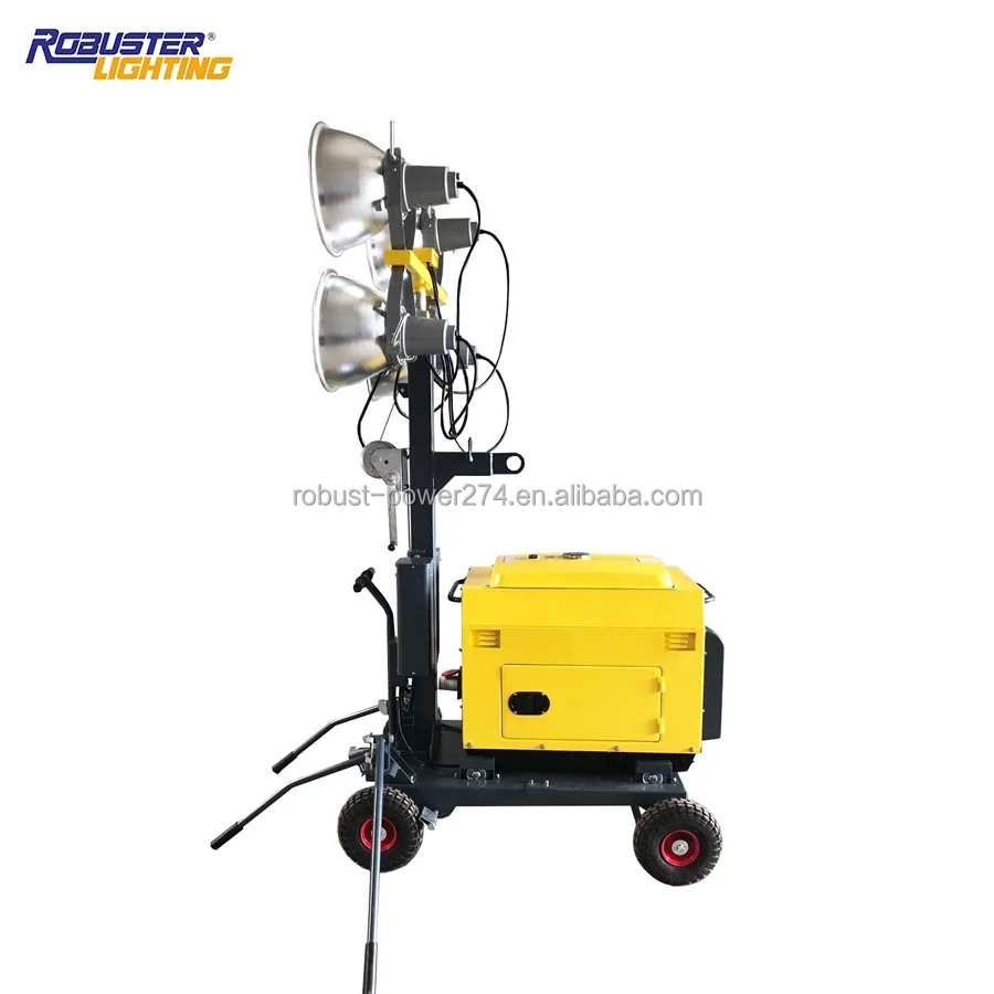 4X1000W Diesel Generator Lighting Tower Manual Portable Trailer Communication Light Tower