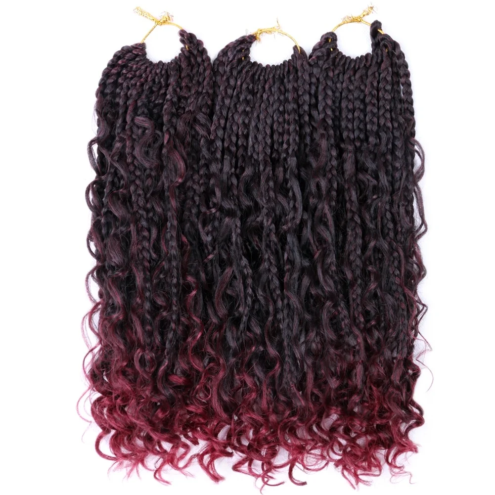 14inch Goddess Box Braids Bohemian Curly Ends Ombre Synthetic Crochet Braiding Hair Extension