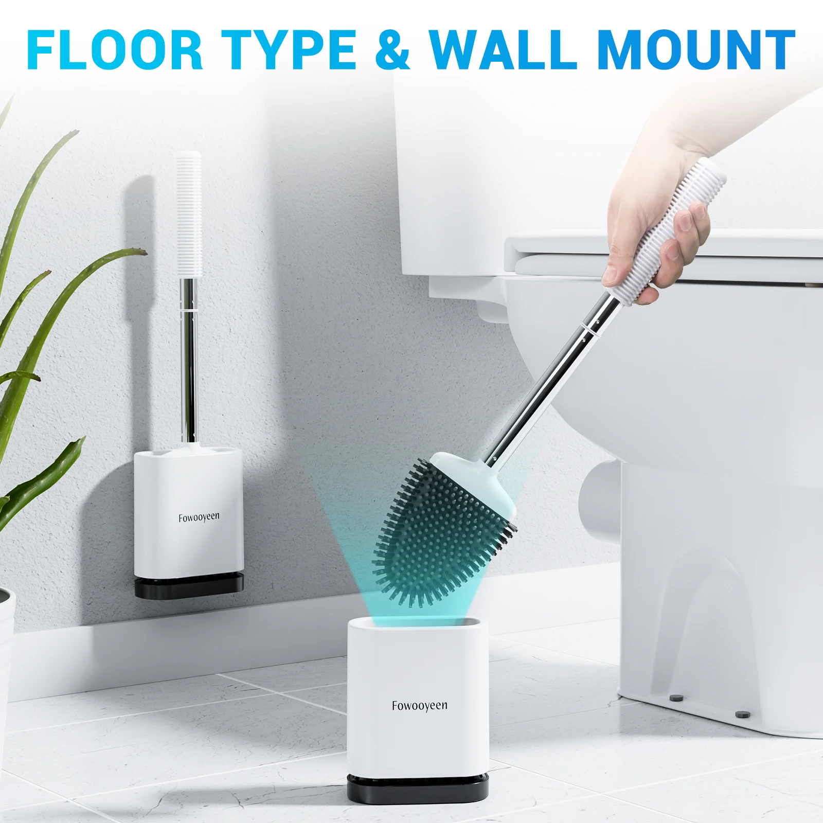 Набор щеток и держателей для унитаза Fowooyeen, силиконовая щетка для унитаза с ручкой из нержавеющей стали и вентилируемым держателем для сушки