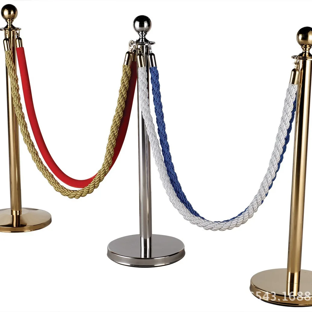 Stainless  Customized Luxury Traffic Stanchion Retractable Belt Queue Line Crowd Control Stanchion Stand  Red Twisted Rope