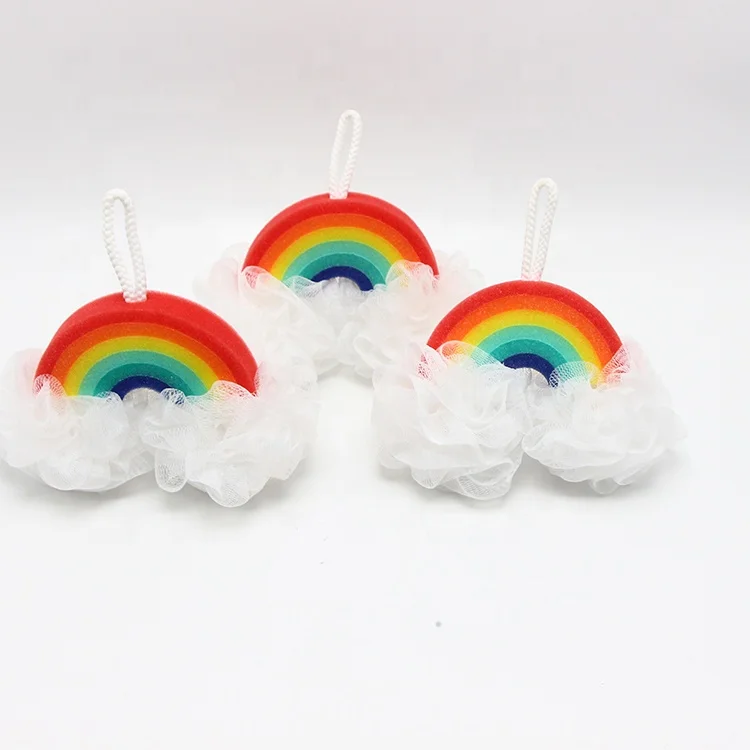 Rainbow shape kids bath sopa sponge exfoliating bath shower sponge for body cleaning Scrubbers Mesh Loofah Sponges