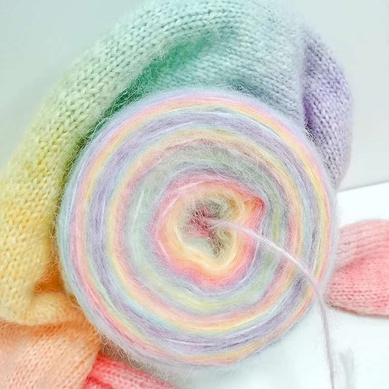 Gradient Color Wool Yarn Fluffy Long Hair Effect Hand Knitting Scarf Sweater Acrylic Polyester Nylon Blended Yarn Cake