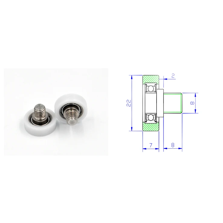 Low Noise 688 Plastic Roller Bearing POM Wheel Roller BS68822-7C2L8M8 8x22x7mm Rubber Coated Bearing