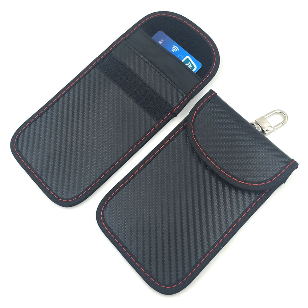 Carbon Fiber Metal Clip Mobile Car Key Fob Signal Blocker Rfid Signal Blocking Faraday Pouch Bag