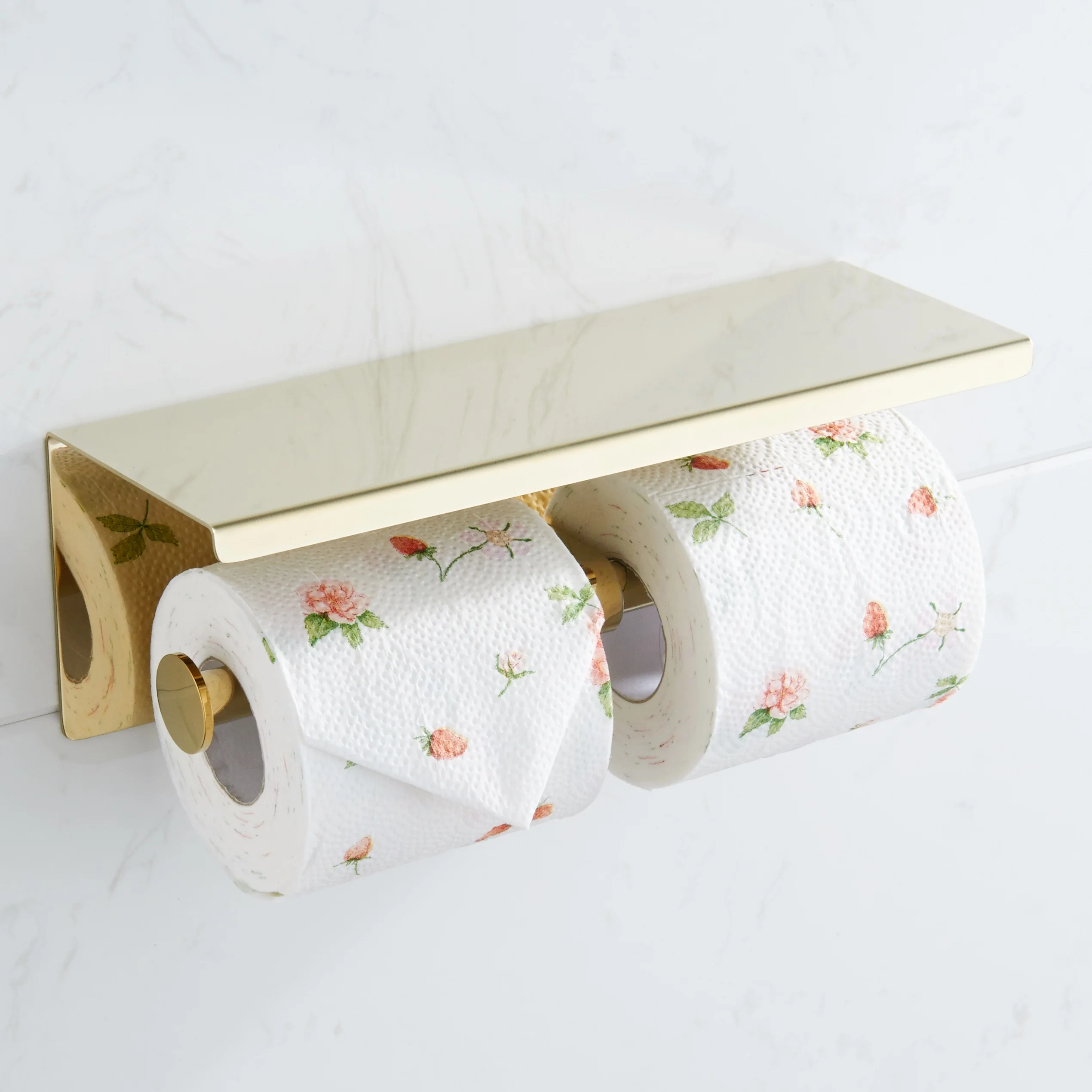 304 Stainless Steel Wall Mounted Gold Plated Paper Toilet Holder With Mobile Phone Shelf