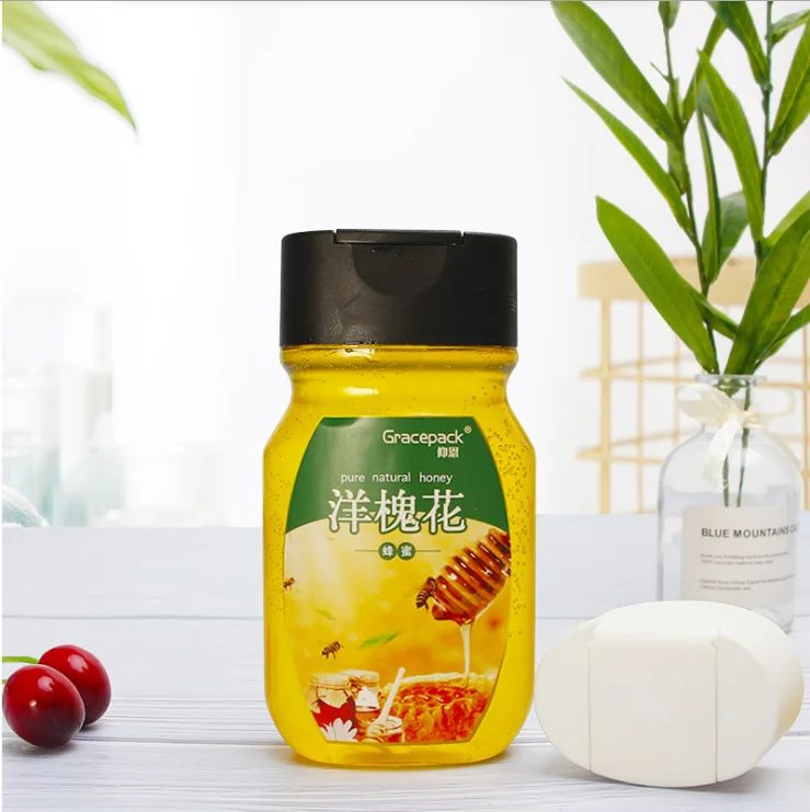 Plastic Honey Bottle with Transparent Lid PET Food Grade Extruded Squeeze Honey Bottle Packaging 290ml