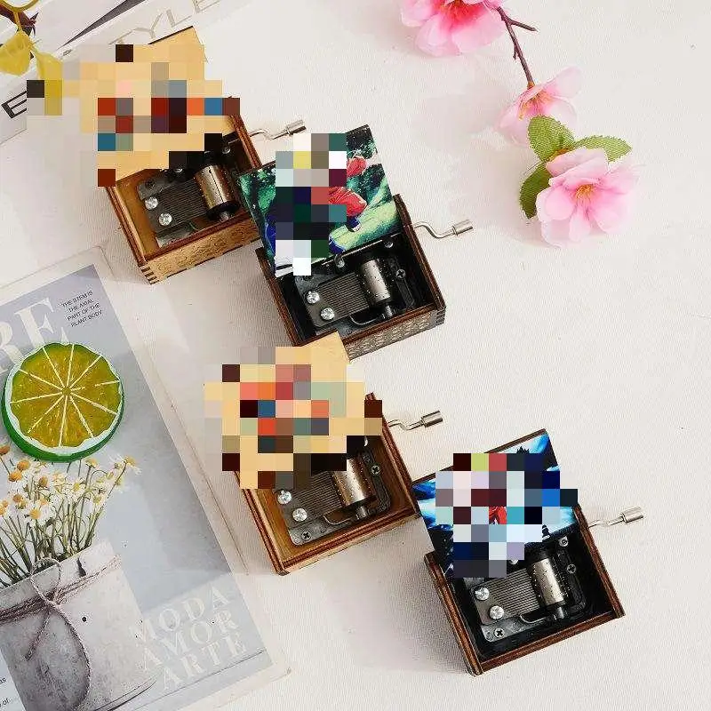 New High Quality Manufacturer Cheap Small Anime Carved Custom Mini Wooden One Piece Hand Crank Music Box for Girls