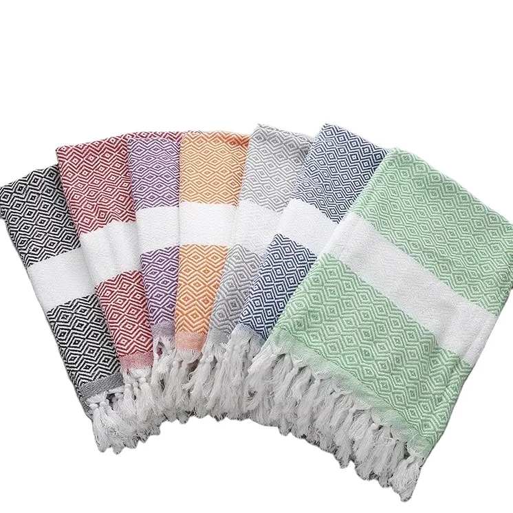 Stock wholesale 100% cotton diamond weave turkish hammam beach towels fouta towel