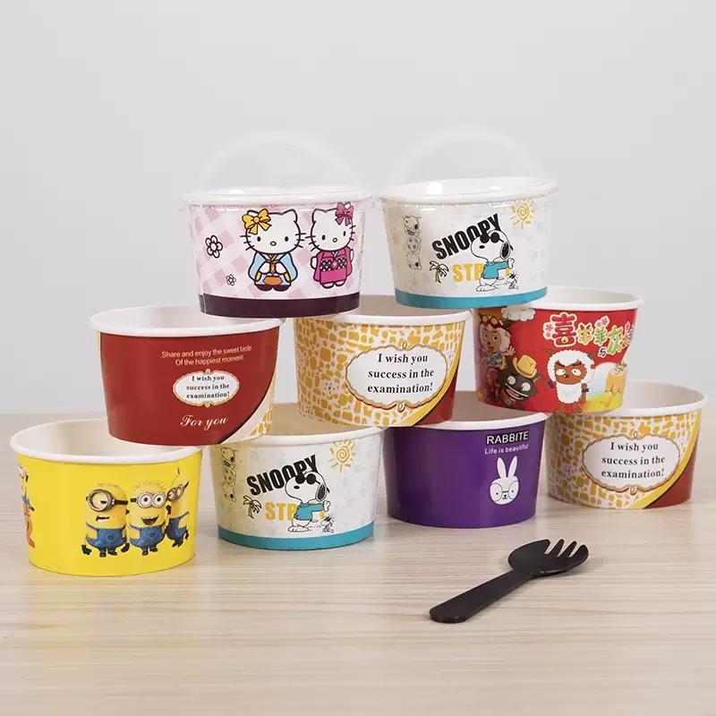 Summer Hot Sale Customized Disposable Printing ECO Ice Cream Paper Cup Paper Box With Transparent Lid/Paper Lid/Plastic Lid