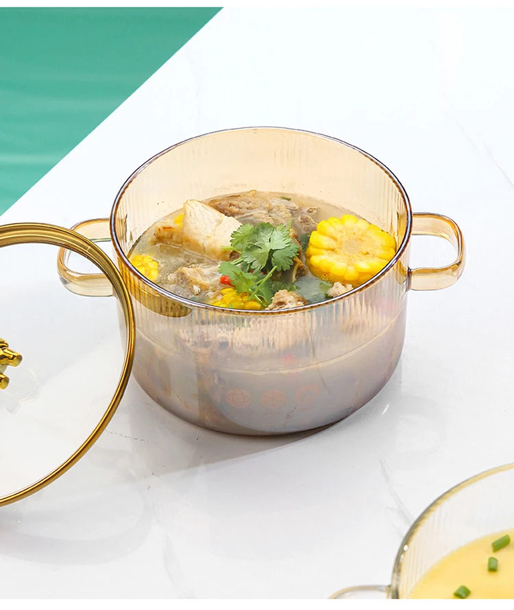 Household Kitchenware Clear Heat Resistant High Borosilicate Glass Cooking Pot With Bear Decoration