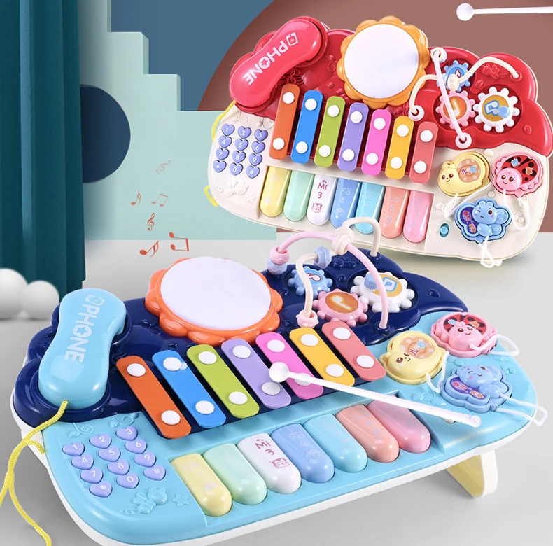 Детская От 3 до 6 лет Ранние Обучающие Развивающие игрушки ручной стук фортепиано телефона ПЭТ барабан многофункциональная клавиатура история машина
