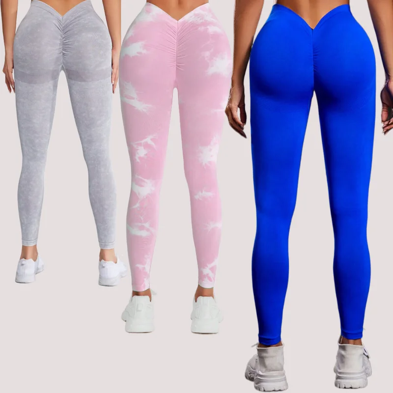 100+colors V Waist Push Up Yoga Leggings For Women Gym Fitness Sports Wear Seamless Workout acid wash Tights Running Pants LOGO
