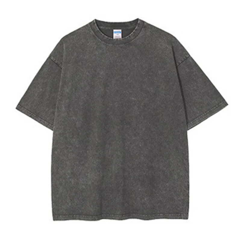 210g Heavyweight Washed Short Sleeve 40S Double Yarn Cotton Round Neck Solid Color Old Tide Version T-Shirt for Man