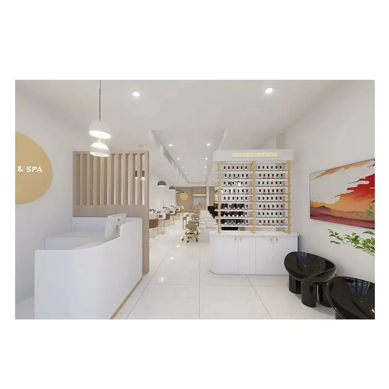 Wooden Nail Polish Display Stand Nail Desk Salon Furniture Luxury Pedicure Spa Salon Wall Decoration