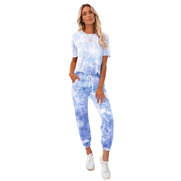 
XUYA Sleepwear Pyjamas Cotton Printed Fabric Lounge Wear Women Two Piece Pajama Set 