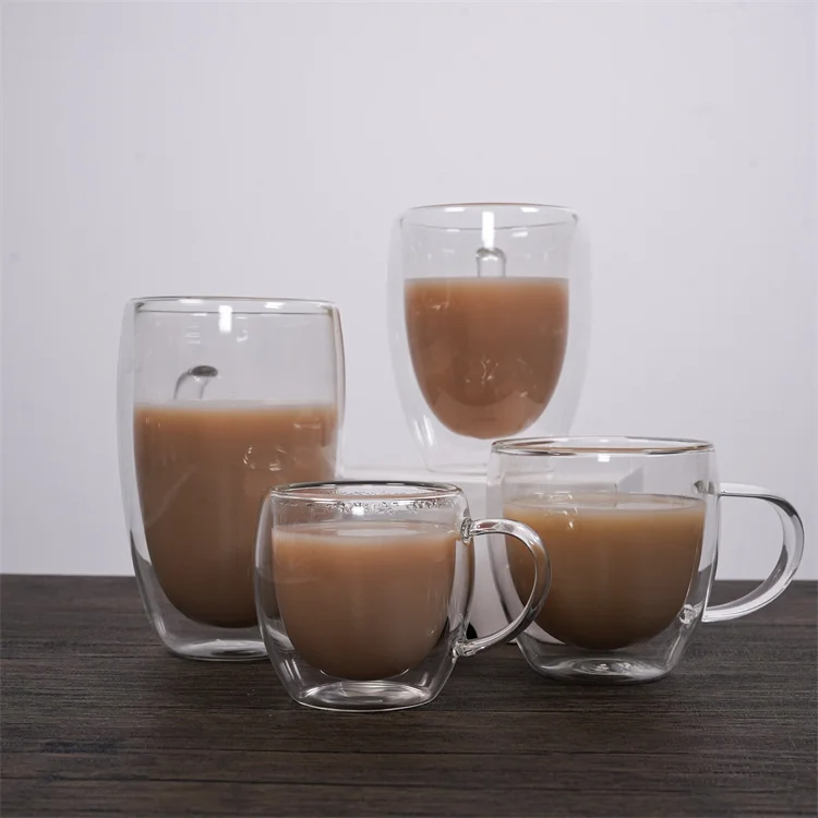 150ml 250ml 350ml 450ml Reusable Borosilicate Double Wall Glass Cup with Handle