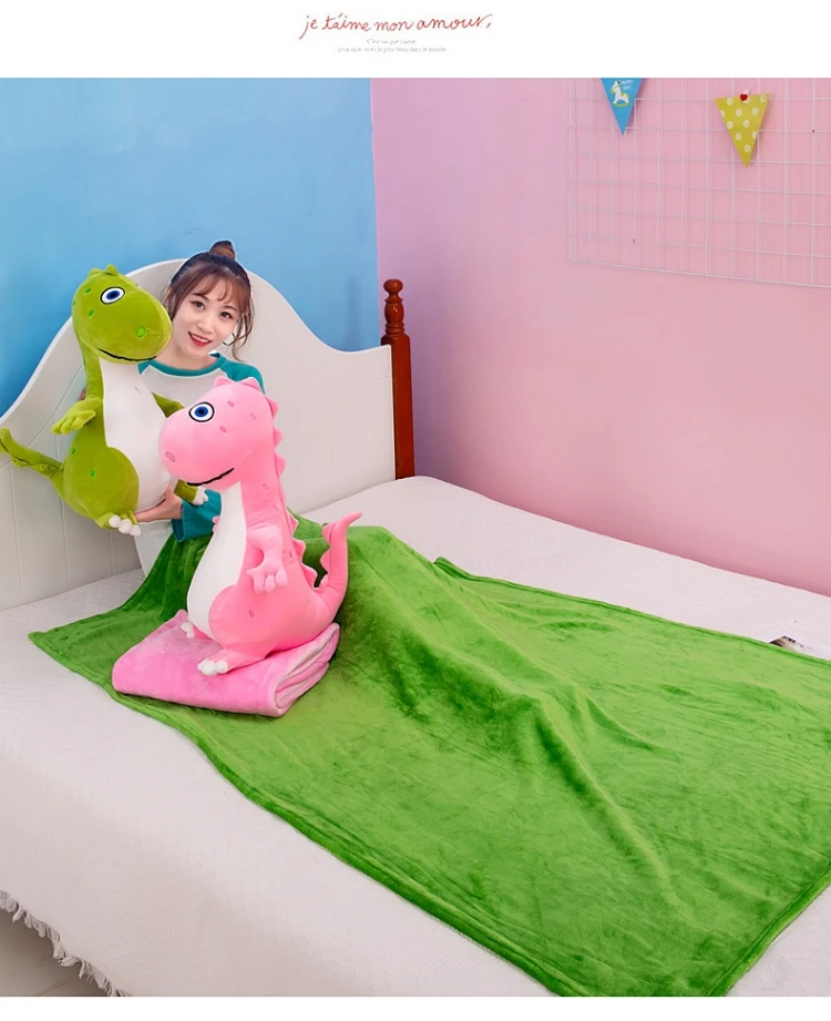 Plush Lovely Cartoon Baby Sleeping Dinosaur Animal Pillow Kids Travel Blanket Gift Cartoon Pillow Blanket