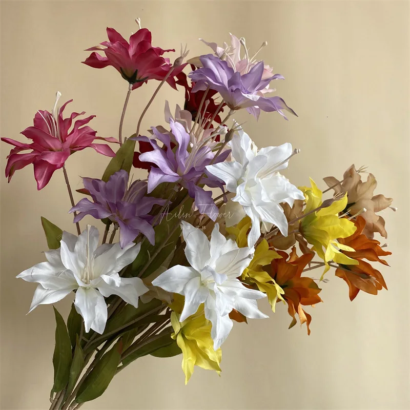 C-LY002 Wholesale artificial silk 3 heads Lily flowers branch faux orchid flowers for Wedding home party Decoration