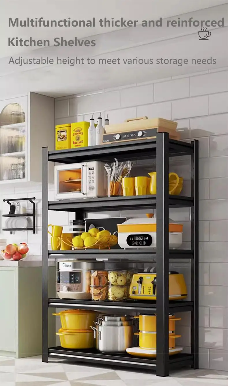 Multi-functional Metal Kitchen Rack Stainless Steel Simple Kitchen Rack 5 Tire White and Black Shelving Storage Boltless Rack