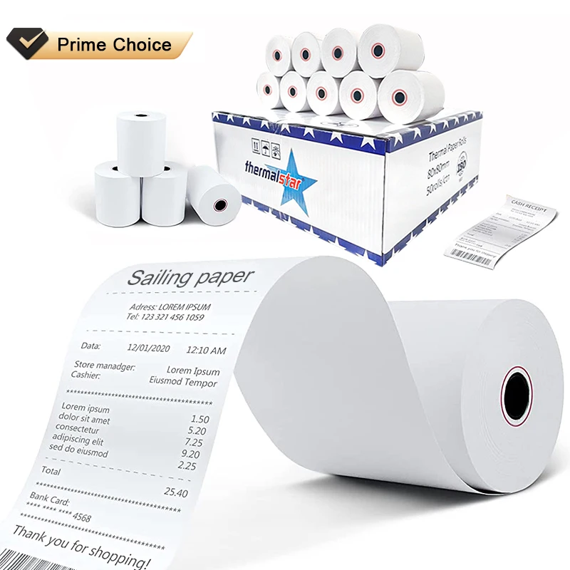 80*80 Atm Printed Cash Pos Receipt Register Paper With 80X80Mm Thermal Paper Roll