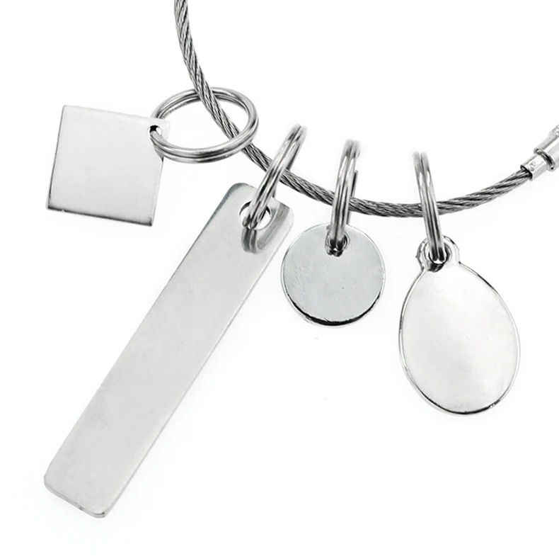 
trendy geometrical shape stainless steel sublimation blank metal keychain tags for key ring 