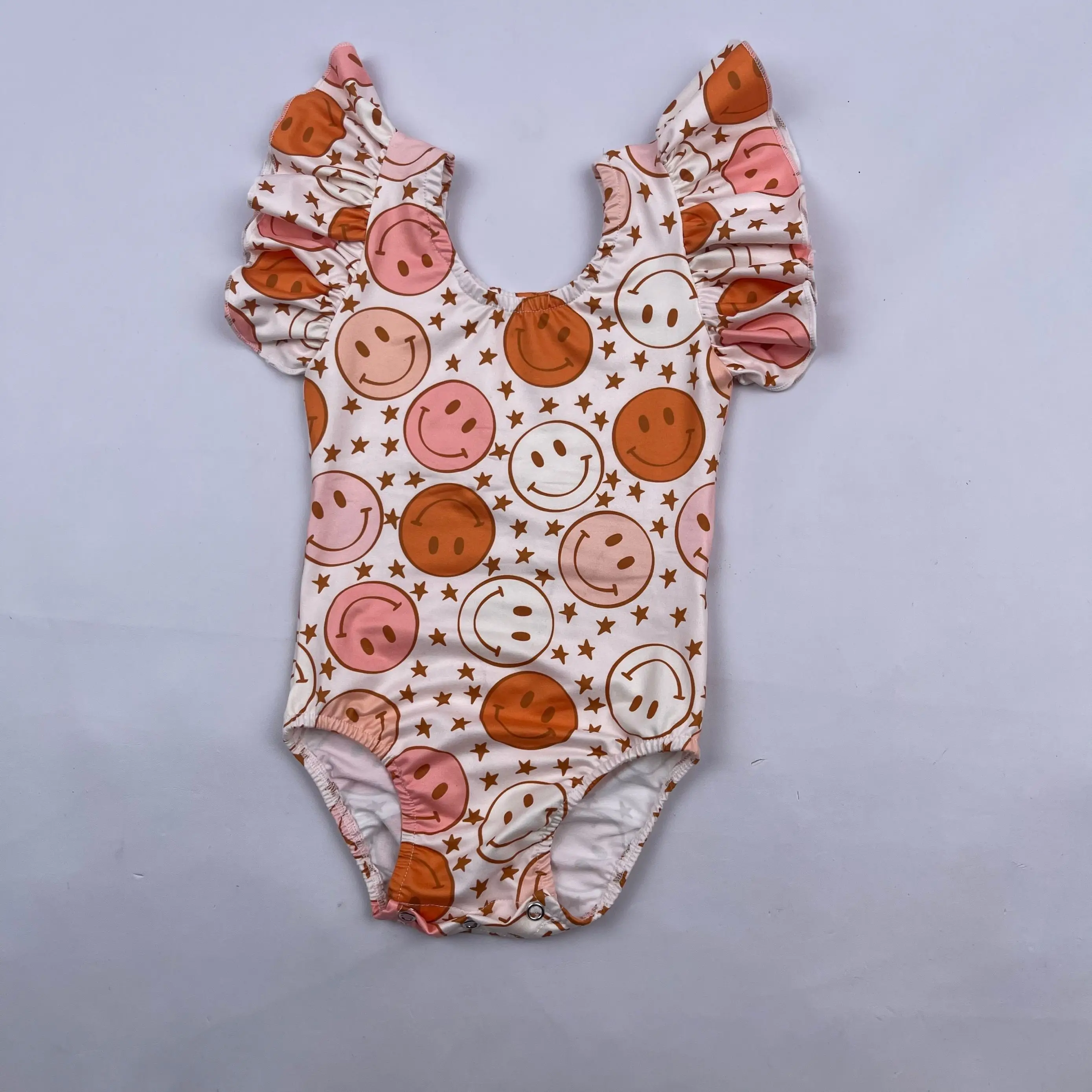 Customization Boutique smile face kids dance leotard flutter sleeves children gymnastics Leotards